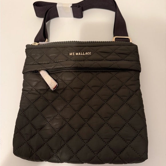 MZ Wallace Handbags - MZ Wallace Gray Quilted Nylon Crossbody with Gold Hardware